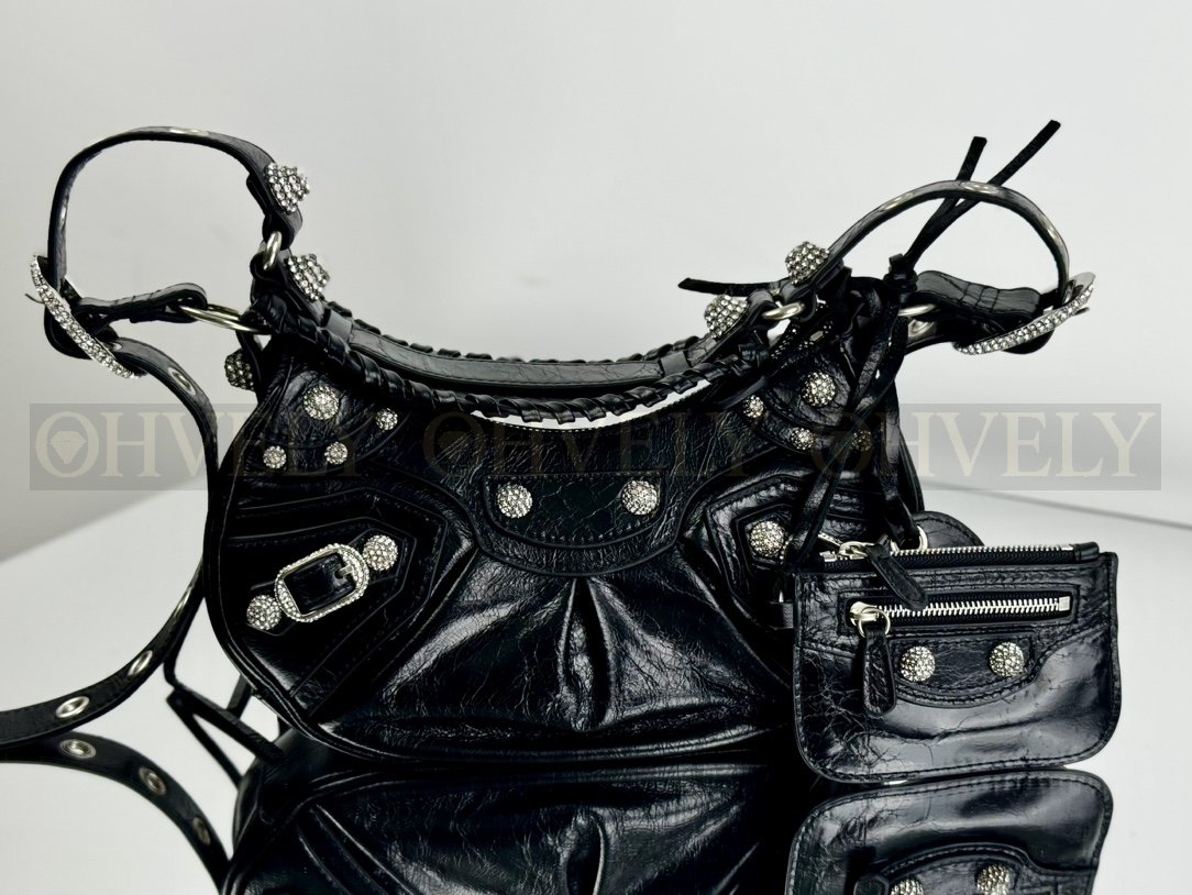 Balenciaga Le Cagole 스몰 숄더백 라인스톤(블랙)